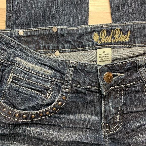 Red Rivet Blue Denim Embellished Jeans - Picture 5 of 5